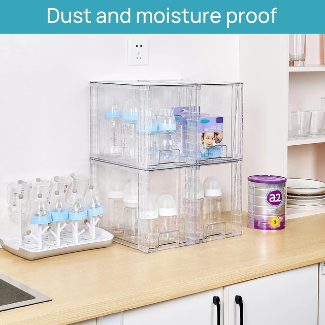 Alt view image 2 of 7 - 4 Pack Clear Stackable Storage Drawers,9.7" High Plastic Organizers Bins for Skincare, Bathroom Supplies,Ideal for Cabinet,Undersink,Vanity,Kitchen,Pantry Organization