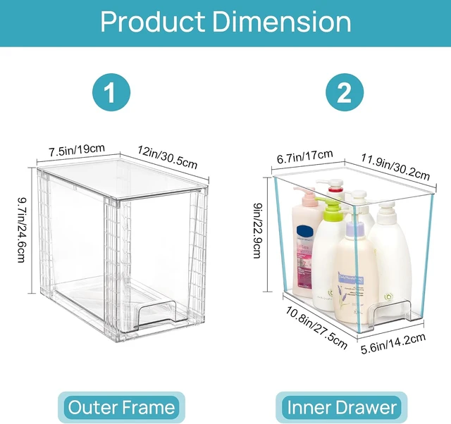 Alt view image 3 of 7 - 4 Pack Clear Stackable Storage Drawers,9.7" High Plastic Organizers Bins for Skincare, Bathroom Supplies,Ideal for Cabinet,Undersink,Vanity,Kitchen,Pantry Organization
