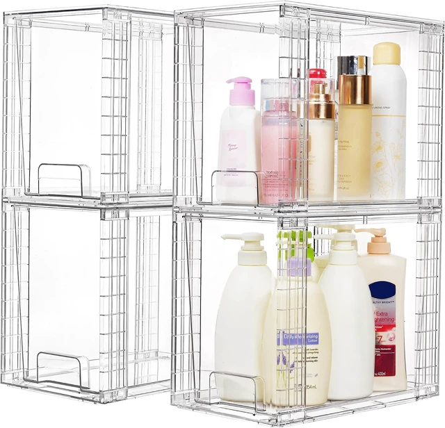 Alt view image 4 of 7 - 4 Pack Clear Stackable Storage Drawers,9.7" High Plastic Organizers Bins for Skincare, Bathroom Supplies,Ideal for Cabinet,Undersink,Vanity,Kitchen,Pantry Organization