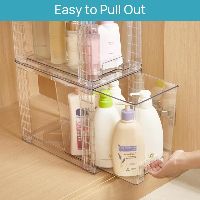 Alt view image 5 of 7 - 4 Pack Clear Stackable Storage Drawers,9.7" High Plastic Organizers Bins for Skincare, Bathroom Supplies,Ideal for Cabinet,Undersink,Vanity,Kitchen,Pantry Organization