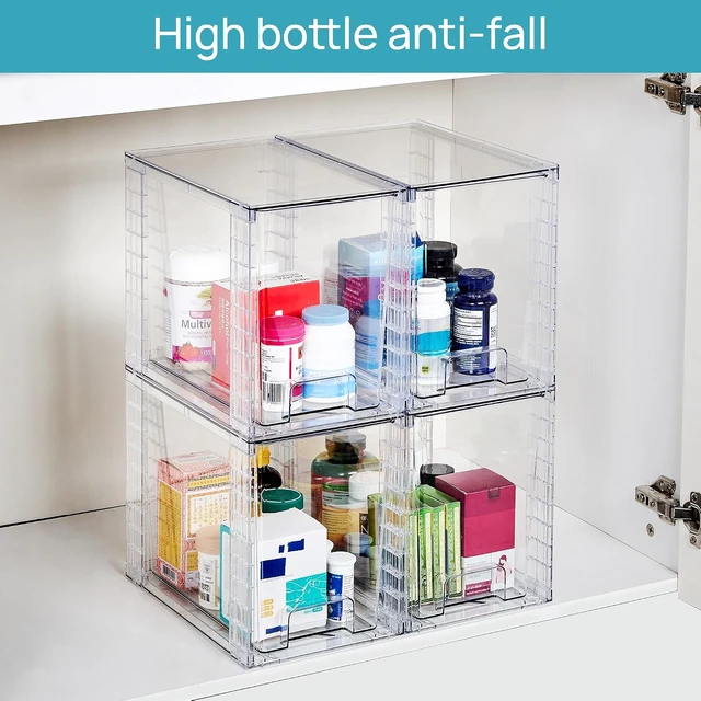 Alt view image 6 of 7 - 4 Pack Clear Stackable Storage Drawers,9.7" High Plastic Organizers Bins for Skincare, Bathroom Supplies,Ideal for Cabinet,Undersink,Vanity,Kitchen,Pantry Organization