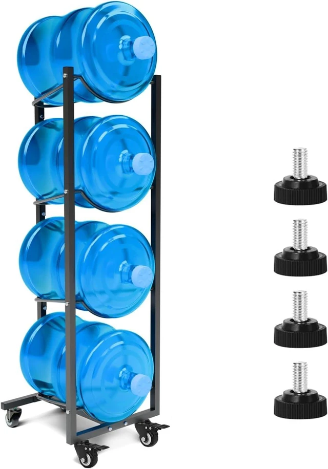 Main image of 5 Gallon Water Jug Holder with 4 Wheels: 5 Gal Bottle Storage Rack