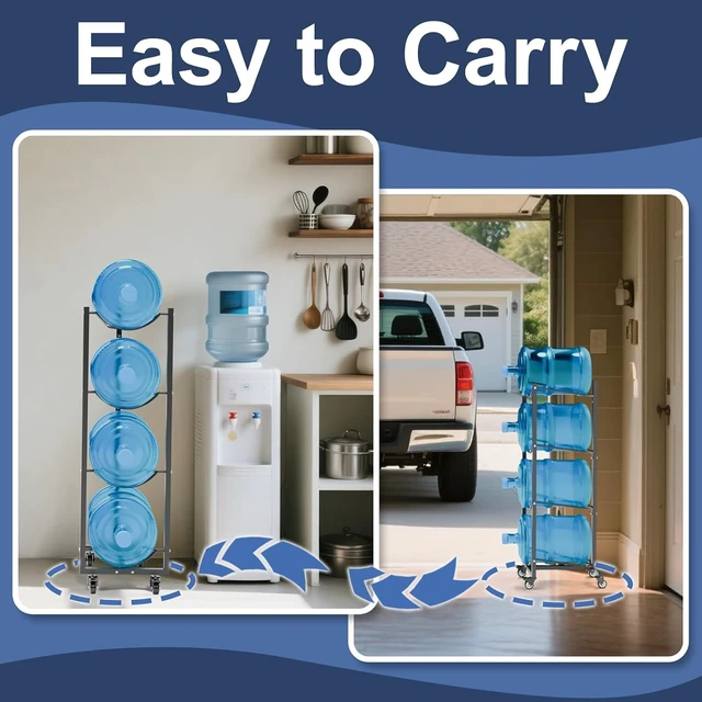 Alt view image 2 of 6 - 5 Gallon Water Jug Holder with 4 Wheels: 5 Gal Bottle Storage Rack