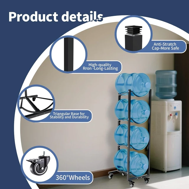 Alt view image 4 of 6 - 5 Gallon Water Jug Holder with 4 Wheels: 5 Gal Bottle Storage Rack