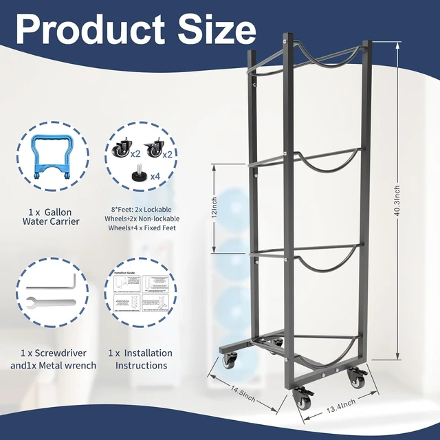 Alt view image 6 of 6 - 5 Gallon Water Jug Holder with 4 Wheels: 5 Gal Bottle Storage Rack