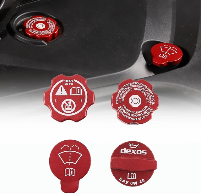 Main image of Aluminium Alloy Engine Oil Cap Radiator Cap Washer Cap Brake Fluid Cap Cover Trim Compatible with Chevrolet Corvette C8 2020-2023 2024 2025, Engine Cap Cover Set C8 Accessories 4PCS (Aluminum - Red)