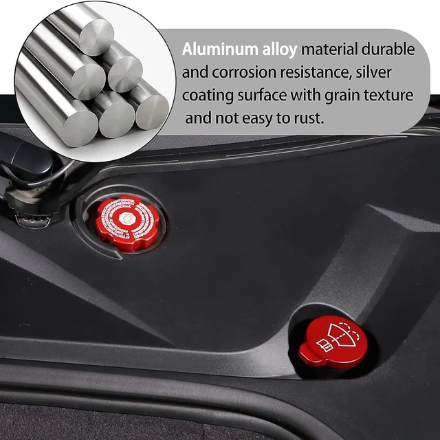 Alt view image 3 of 7 - Aluminium Alloy Engine Oil Cap Radiator Cap Washer Cap Brake Fluid Cap Cover Trim Compatible with Chevrolet Corvette C8 2020-2023 2024 2025, Engine Cap Cover Set C8 Accessories 4PCS (Aluminum - Red)