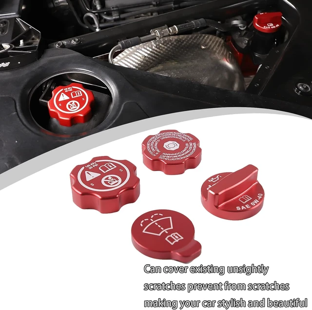 Alt view image 6 of 7 - Aluminium Alloy Engine Oil Cap Radiator Cap Washer Cap Brake Fluid Cap Cover Trim Compatible with Chevrolet Corvette C8 2020-2023 2024 2025, Engine Cap Cover Set C8 Accessories 4PCS (Aluminum - Red)