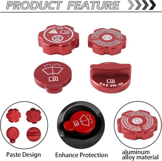 Alt view image 7 of 7 - Aluminium Alloy Engine Oil Cap Radiator Cap Washer Cap Brake Fluid Cap Cover Trim Compatible with Chevrolet Corvette C8 2020-2023 2024 2025, Engine Cap Cover Set C8 Accessories 4PCS (Aluminum - Red)