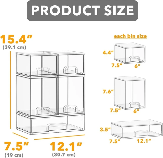 Alt view image 2 of 5 - Bottle Storage Organizer Baby - Acrylic Bottles Station Organizer Container, Stackable Clear Drawers for Countertop, Vanity, Bathroom, Cabinet, Pantry Organization, 5 Pack, 2S2M1L, 15.4"H