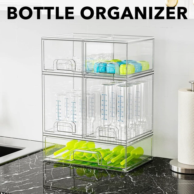 Alt view image 3 of 5 - Bottle Storage Organizer Baby - Acrylic Bottles Station Organizer Container, Stackable Clear Drawers for Countertop, Vanity, Bathroom, Cabinet, Pantry Organization, 5 Pack, 2S2M1L, 15.4"H