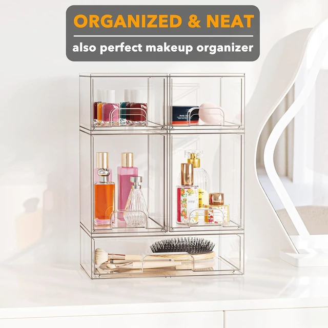 Alt view image 4 of 5 - Bottle Storage Organizer Baby - Acrylic Bottles Station Organizer Container, Stackable Clear Drawers for Countertop, Vanity, Bathroom, Cabinet, Pantry Organization, 5 Pack, 2S2M1L, 15.4"H