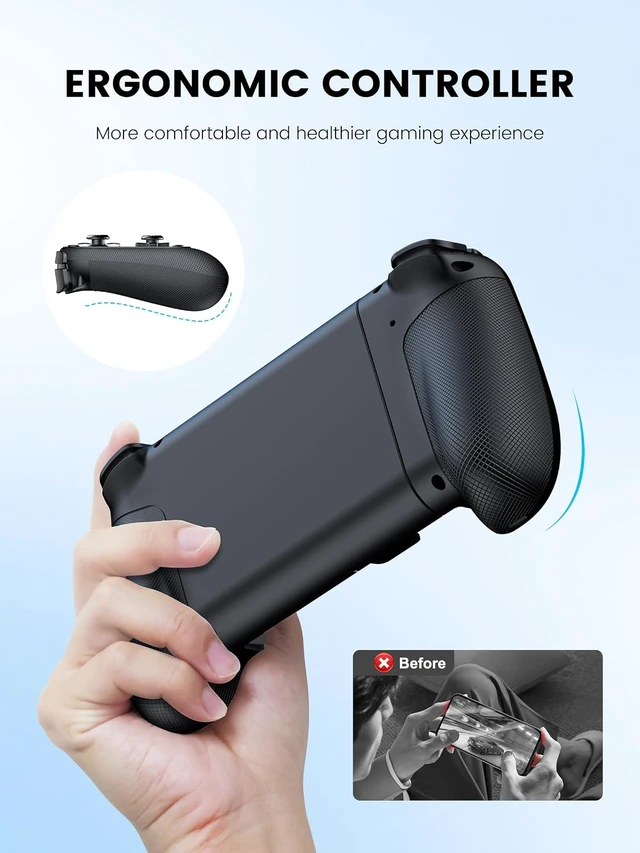 Alt view image 2 of 7 - MC1 Phone Controller for iPhone & Android Ergonomic Grip, Low Latency, Case Friendly, Bluetooth Mobile Controller with Hall Effect Joysticks, Portable Travel Companion for Car/Leisure(Black)