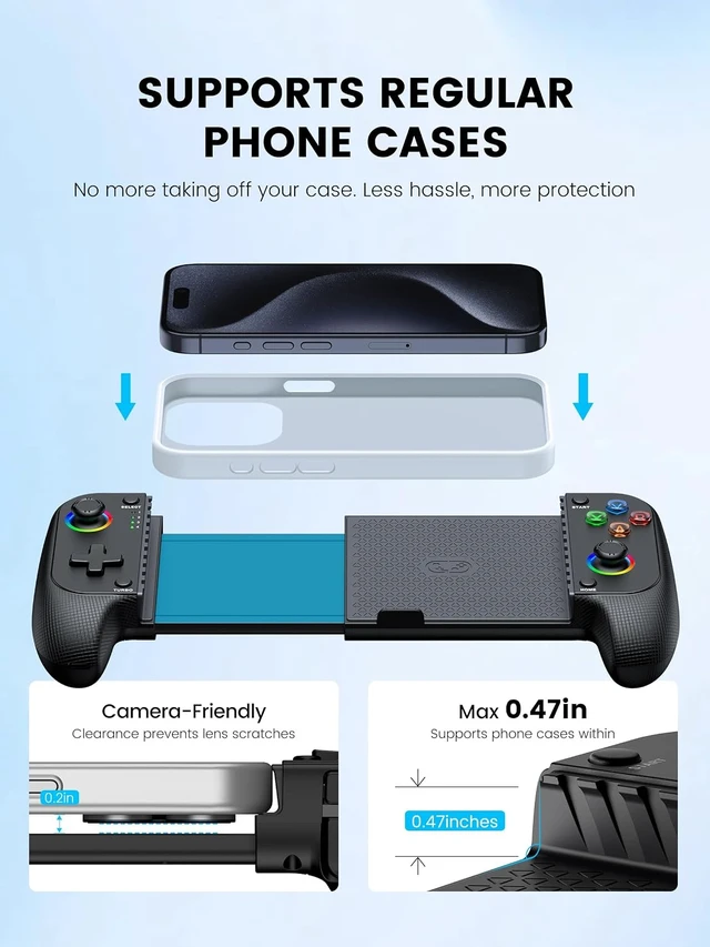Alt view image 6 of 7 - MC1 Phone Controller for iPhone & Android Ergonomic Grip, Low Latency, Case Friendly, Bluetooth Mobile Controller with Hall Effect Joysticks, Portable Travel Companion for Car/Leisure(Black)
