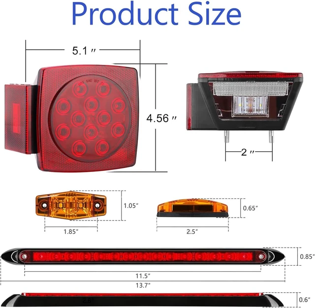Alt view image 6 of 7 - Boat Trailer Lights Kit Submersible 15-LED Brake IP67