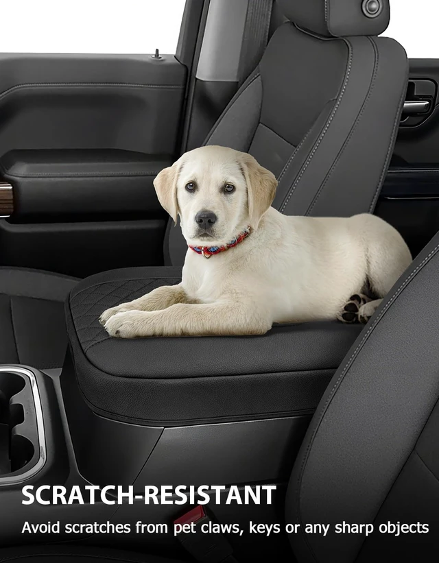 Alt view image 3 of 7 - Center Console Cover for Chevy Silverado & GMC Sierra 1500 Accessories 2019-2026, Tahoe & Suburban & Yukon 2021-2026, Vinyl Car Armrest Protector, Floor Console Bucket Seat Only, Anti-Scratch, Black