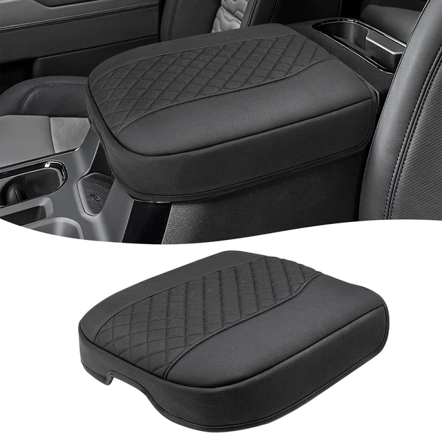 Main image of Center Console Cover for Chevy Silverado & GMC Sierra 1500 Accessories 2019-2026, Tahoe & Suburban & Yukon 2021-2026, Vinyl Car Armrest Protector, Floor Console Bucket Seat Only, Anti-Scratch, Black