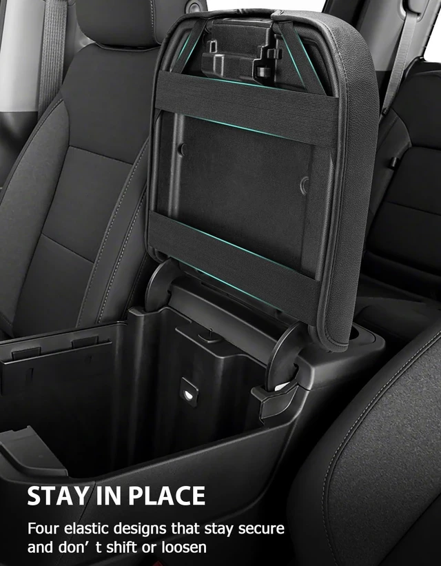 Alt view image 6 of 7 - Center Console Cover for Chevy Silverado & GMC Sierra 1500 Accessories 2019-2026, Tahoe & Suburban & Yukon 2021-2026, Vinyl Car Armrest Protector, Floor Console Bucket Seat Only, Anti-Scratch, Black