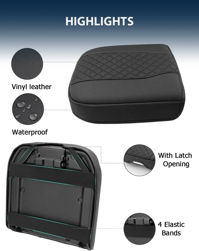 Alt view image 5 of 7 - Center Console Cover for Chevy Silverado & GMC Sierra 1500 Accessories 2019-2026, Tahoe & Suburban & Yukon 2021-2026, Vinyl Car Armrest Protector, Floor Console Bucket Seat Only, Anti-Scratch, Black