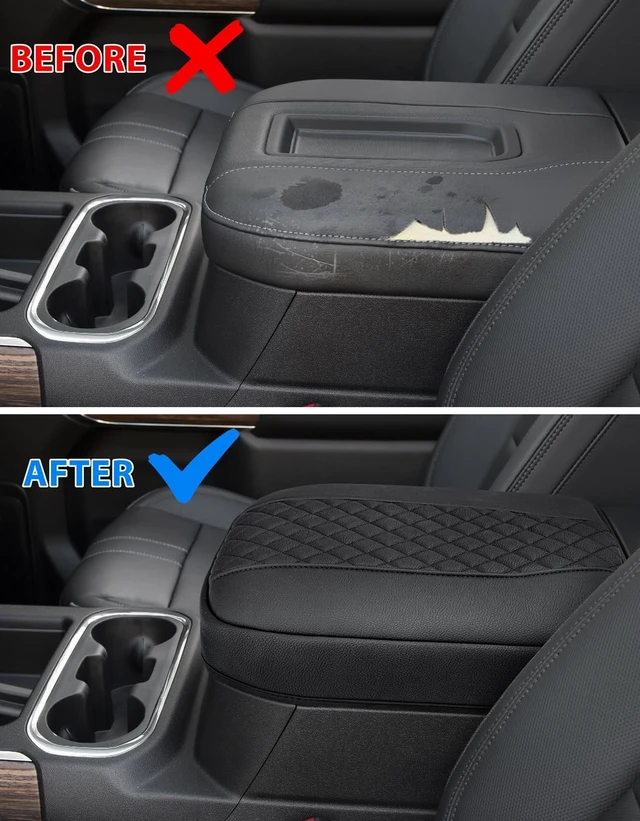 Alt view image 7 of 7 - Center Console Cover for Chevy Silverado & GMC Sierra 1500 Accessories 2019-2026, Tahoe & Suburban & Yukon 2021-2026, Vinyl Car Armrest Protector, Floor Console Bucket Seat Only, Anti-Scratch, Black