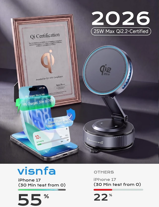 Alt view image 2 of 7 - Qi2.2 25W MagSafe Car Mount Charger, Temp-Control Cooling Fan