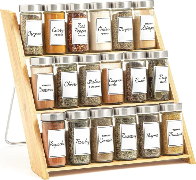 Main image of 18 Jar Bamboo Compact Spice Rack with Spices Included & 5-Year Free Spice Refill Program for Countertop or Kitchen Drawer with Glass Jars