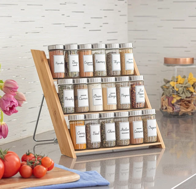 Alt view image 2 of 7 - 18 Jar Bamboo Compact Spice Rack with Spices Included & 5-Year Free Spice Refill Program for Countertop or Kitchen Drawer with Glass Jars