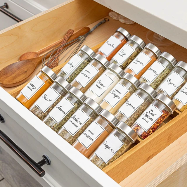 Alt view image 6 of 7 - 18 Jar Bamboo Compact Spice Rack with Spices Included & 5-Year Free Spice Refill Program for Countertop or Kitchen Drawer with Glass Jars