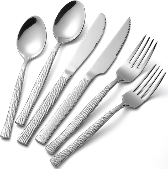 Main image of Silverware Set of 24 Stainless Steel Flatware Set with Steak Knives for 4,Tableware Cutlery Set for Home Kitchen Hotel Restaurant