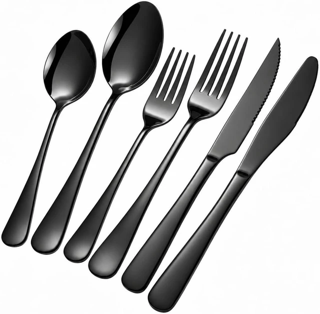 Main image of Black Silverware Set with Steak Knives, 36-Piece Flatware Set for 6