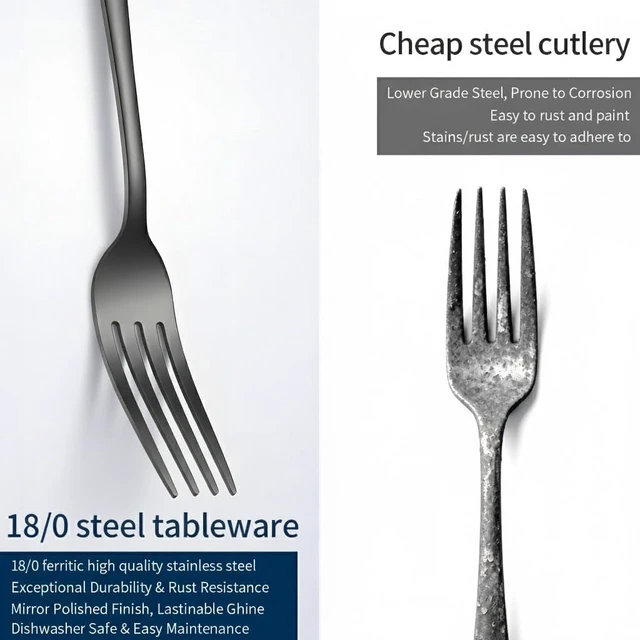 Alt view image 4 of 7 - Black Silverware Set with Steak Knives, 36-Piece Flatware Set for 6