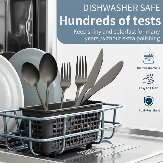 Alt view image 3 of 7 - Black Silverware Set with Steak Knives, 36-Piece Flatware Set for 6