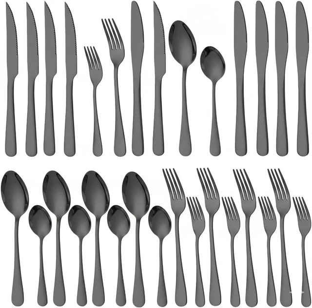 Alt view image 5 of 7 - Black Silverware Set with Steak Knives, 36-Piece Flatware Set for 6