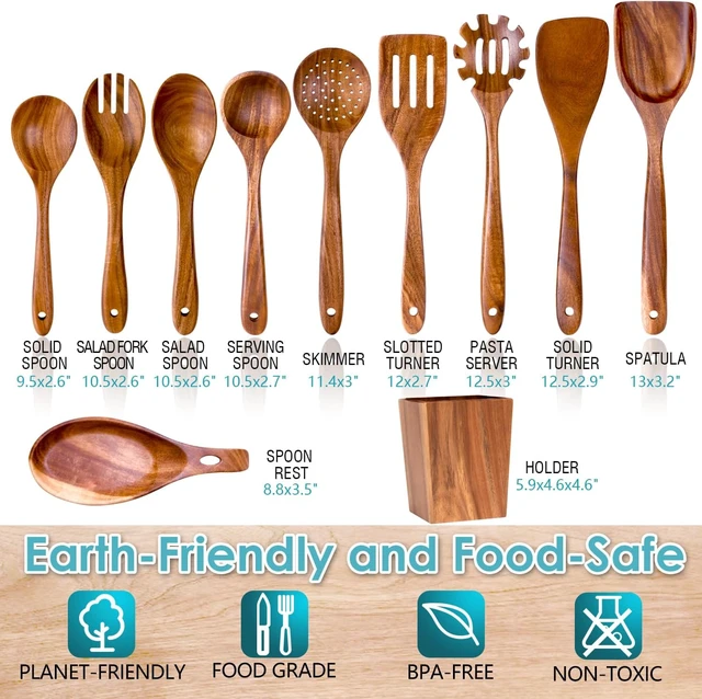 Alt view image 3 of 7 - Acacia Wood Cooking Utensils Set - 11pc Wooden Spoons