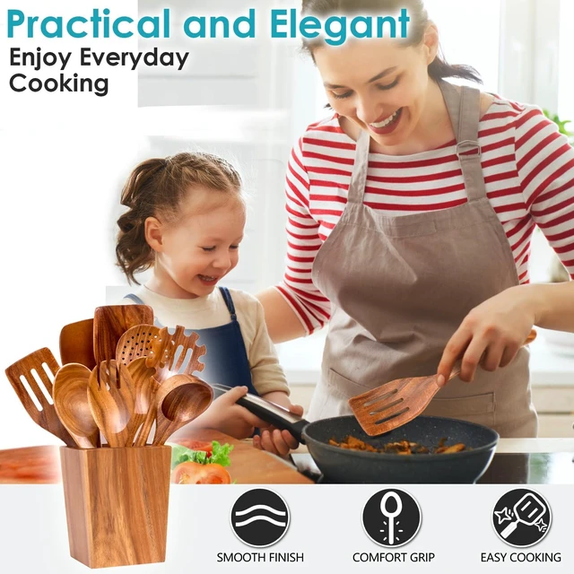 Alt view image 4 of 7 - Acacia Wood Cooking Utensils Set - 11pc Wooden Spoons