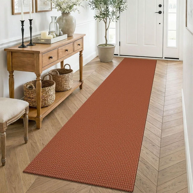Main image of Orange Runners for Hallway 2x8, Washable Runner Rug, Woven Non Slip Kitchen Runner, Braided Entryway Rug, Floor Carpet for Foyer, Bedroom, Hall, Burnt Orange/Tan