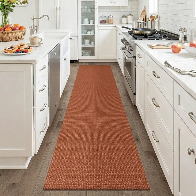 Alt view image 2 of 7 - Orange Runners for Hallway 2x8, Washable Runner Rug, Woven Non Slip Kitchen Runner, Braided Entryway Rug, Floor Carpet for Foyer, Bedroom, Hall, Burnt Orange/Tan