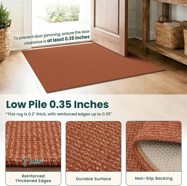 Alt view image 4 of 7 - Orange Runners for Hallway 2x8, Washable Runner Rug, Woven Non Slip Kitchen Runner, Braided Entryway Rug, Floor Carpet for Foyer, Bedroom, Hall, Burnt Orange/Tan