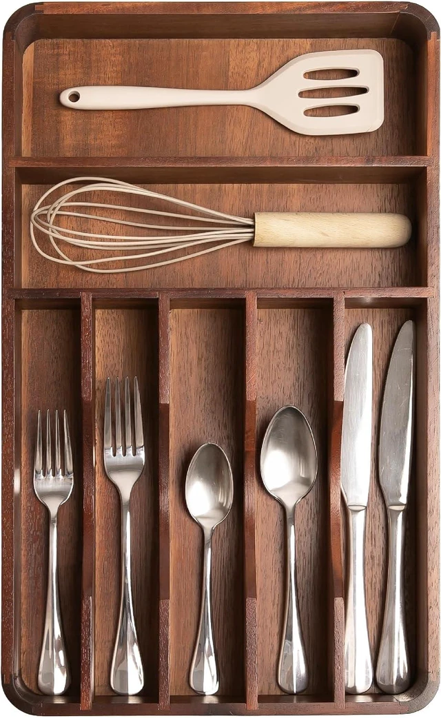 Main image of Silverware & Utensil Organizer, Fixed 10.5 in, Acacia