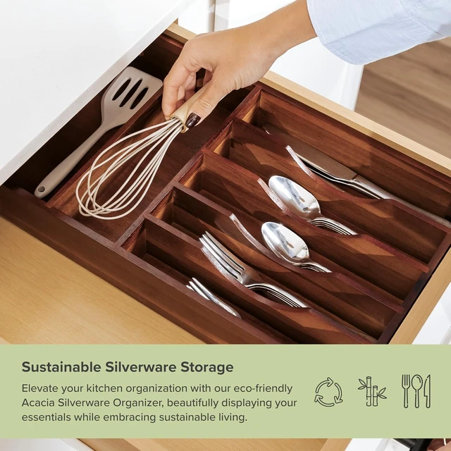 Alt view image 5 of 7 - Silverware & Utensil Organizer, Fixed 10.5 in, Acacia