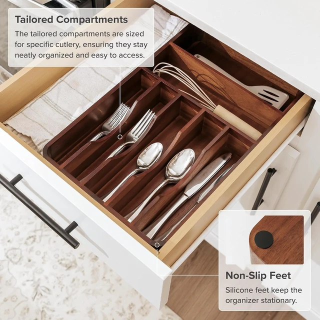 Alt view image 6 of 7 - Silverware & Utensil Organizer, Fixed 10.5 in, Acacia