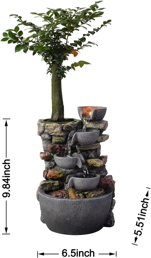 Alt view image 5 of 7 - Indoor Fountain 4-Bowl Rockery Soothing Sound Tabletop Fountains Home/Office Decor Gift for Mom,Mother Day Present with A Small Plastic Pot to Grow Plant/Hebs By Yourself (Automatic Watering)