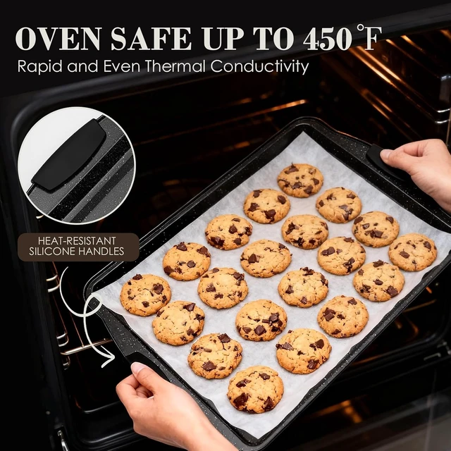 Alt view image 3 of 7 - Baking Pans Set Nonstick, Bakeware Sets Stackable with Silicone Handles, 22 Pieces Oven Pan for Cooking Including Baking Cookie Sheet with Rack, Roast Pan, Cake Pan, Loaf Pan, Muffin Pan, Black