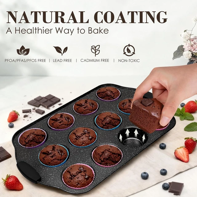 Alt view image 4 of 7 - Baking Pans Set Nonstick, Bakeware Sets Stackable with Silicone Handles, 22 Pieces Oven Pan for Cooking Including Baking Cookie Sheet with Rack, Roast Pan, Cake Pan, Loaf Pan, Muffin Pan, Black