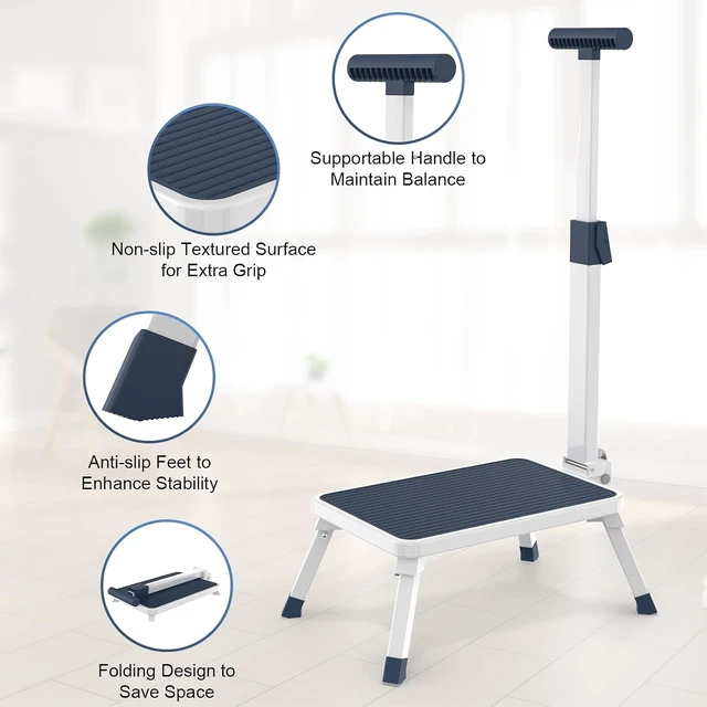 Alt view image 4 of 7 - Folding Step Stool, Step Stools with Handle for Elderly Adults