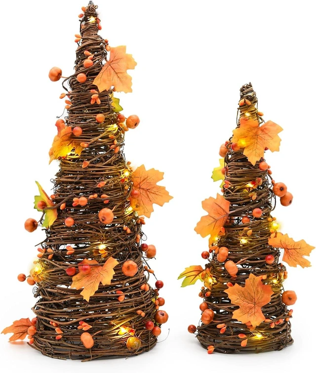 Main image of Fall Decor, Fall Tabletop Trees, Lighted Pumpkin Thanksgiving Decorations