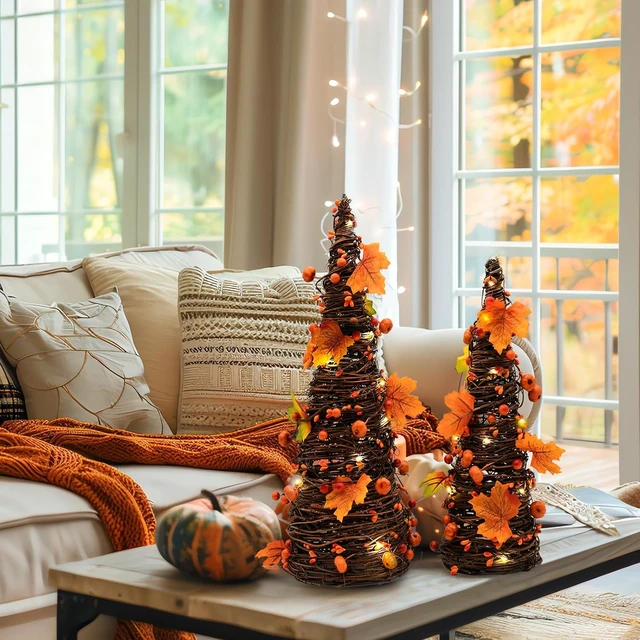 Alt view image 3 of 7 - Fall Decor, Fall Tabletop Trees, Lighted Pumpkin Thanksgiving Decorations