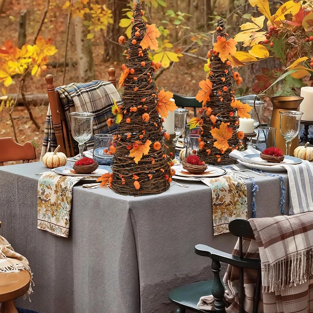 Alt view image 7 of 7 - Fall Decor, Fall Tabletop Trees, Lighted Pumpkin Thanksgiving Decorations