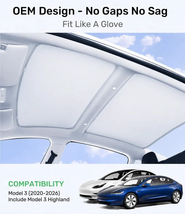 Alt view image 4 of 7 - Tesla Model 3 Sunshade Roof for 2020-2026, Gray