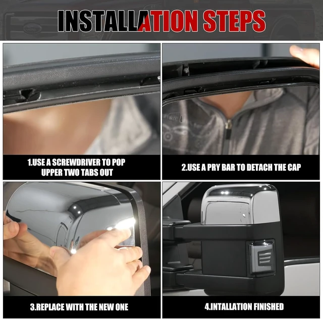Alt view image 5 of 7 - Towing Mirror Cover Cap Replace for 2008-2016 Ford F250 F350 F450 F550